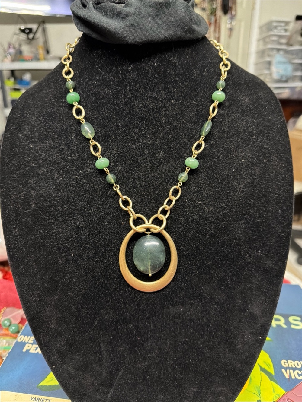 Lia Sophia 26” Gold-Toned Green Bead Pendant Necklace - Women's Jewelry